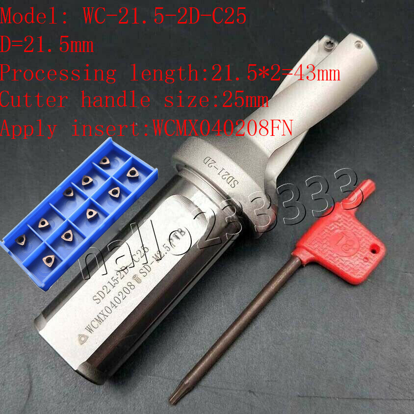 WC-21.5-2D-C25 Φ21.5mm-2D indexable U drill bit fast drill bit+10PC WCMX040208FN