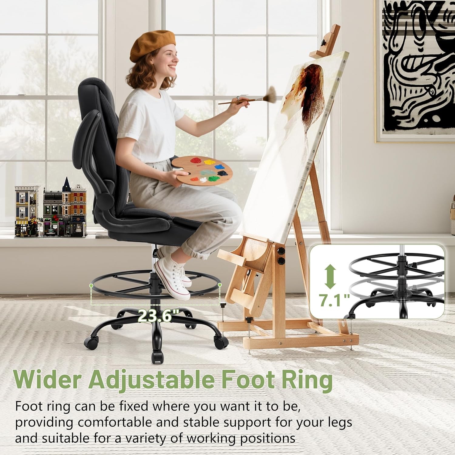 500LBS Drafting Chair High Back Safer Standing Desk Chair Executive Tall Office