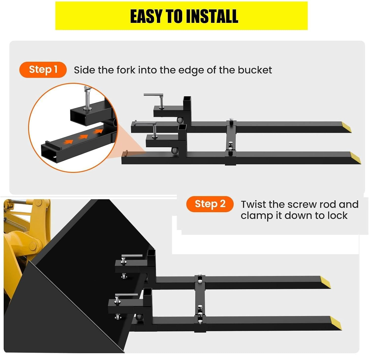 Garveelife Pallet Forks 60 in 4000 LBS Max, Clamp on Tractor Bucket Forks with A