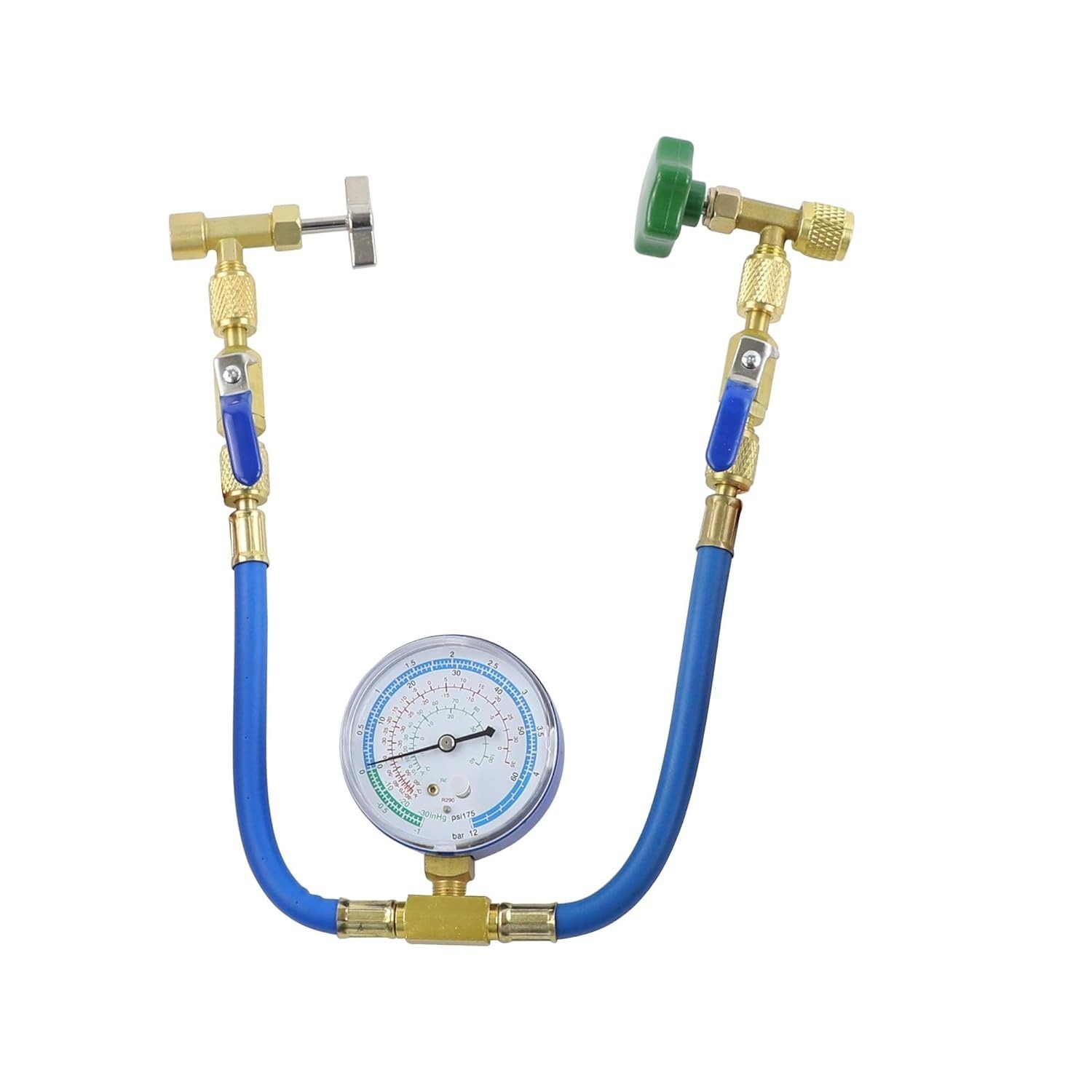 R290 and R600A Charging Hose and Gauge Set with Can Tap and Shut Off Valves