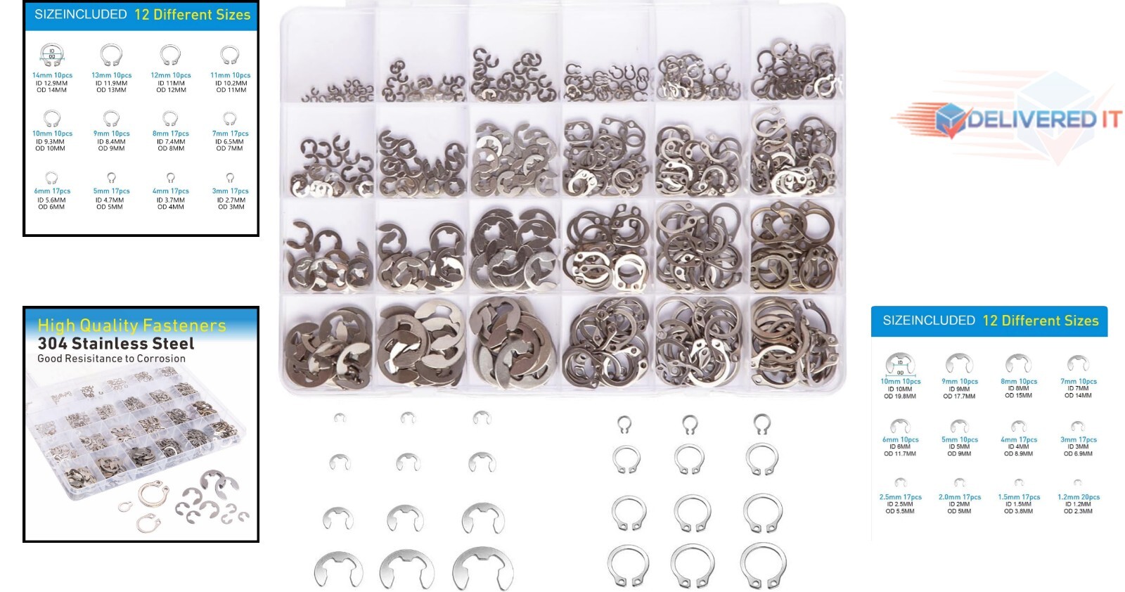 Wide Selection of 327Pcs E-Circlips & C-Clips in Storage Box – Organized & Easy