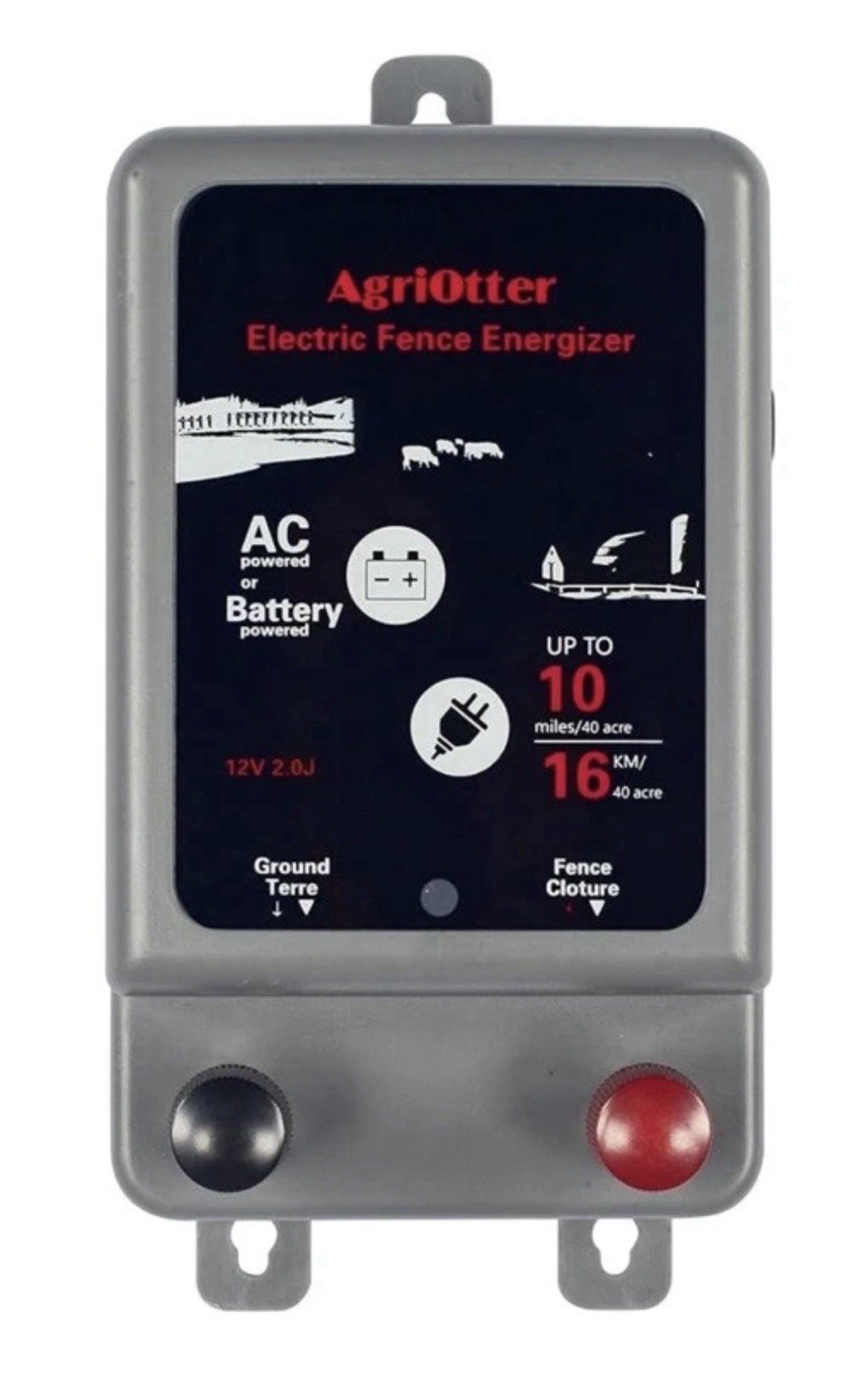 AgriOtter Electric Fence Energizer 40 Acre 10 miles 2 in 1 Powered by Battery