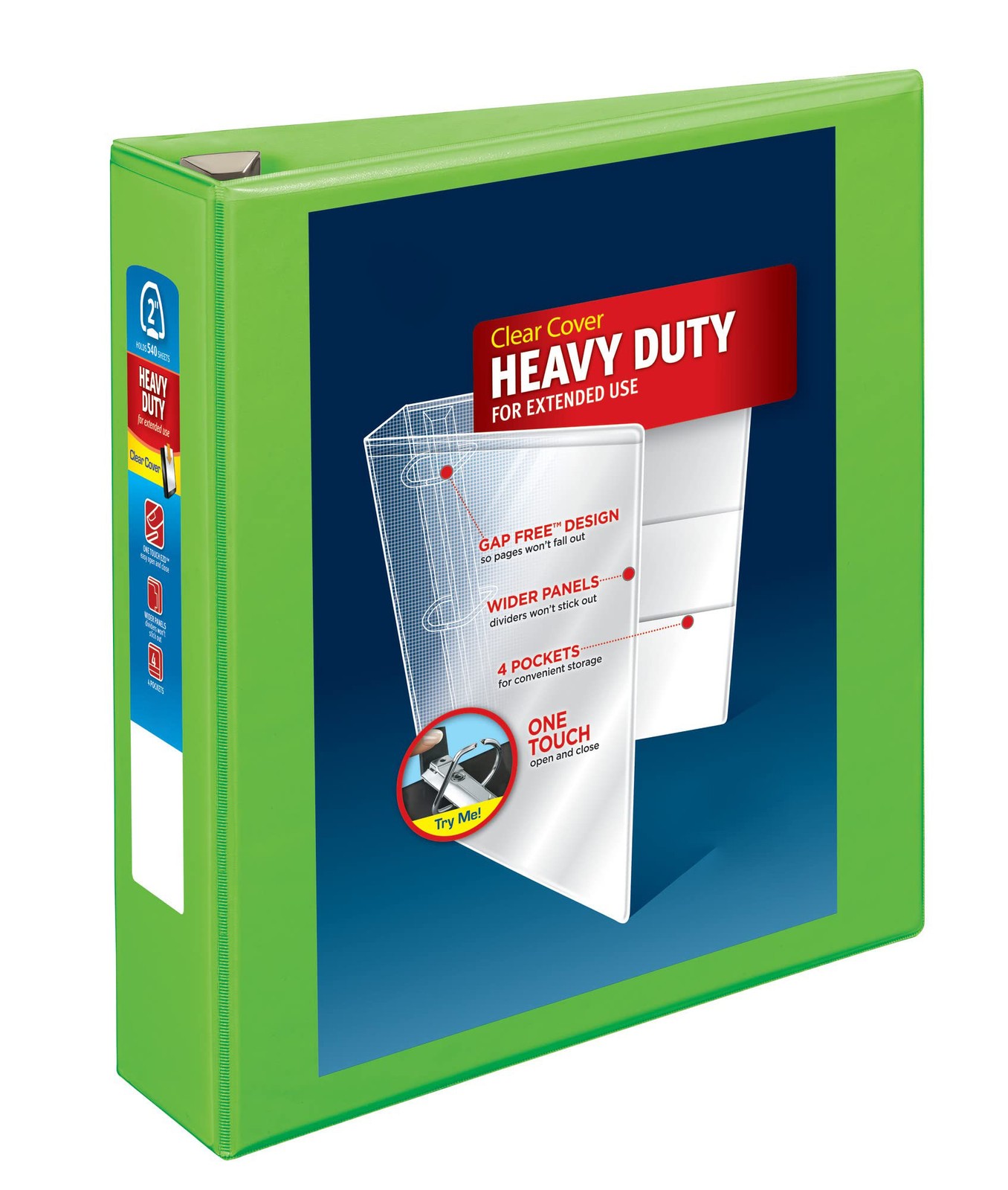 Heavy Duty 3 Ring Binder, 2 InchRings, Chartreuse Green