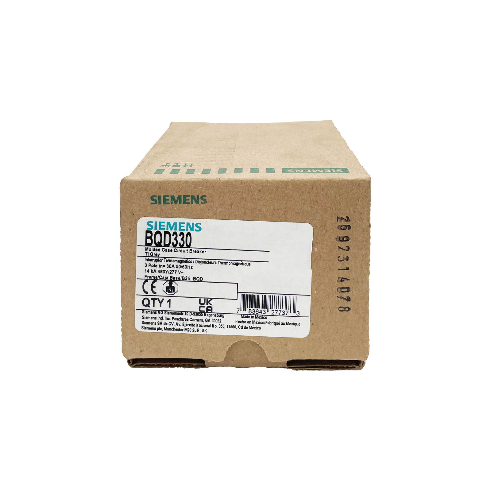NIB – Siemens – BQD330 – 3PH, 3P, 480V, 30A, 14kA@480V, Bolt-On