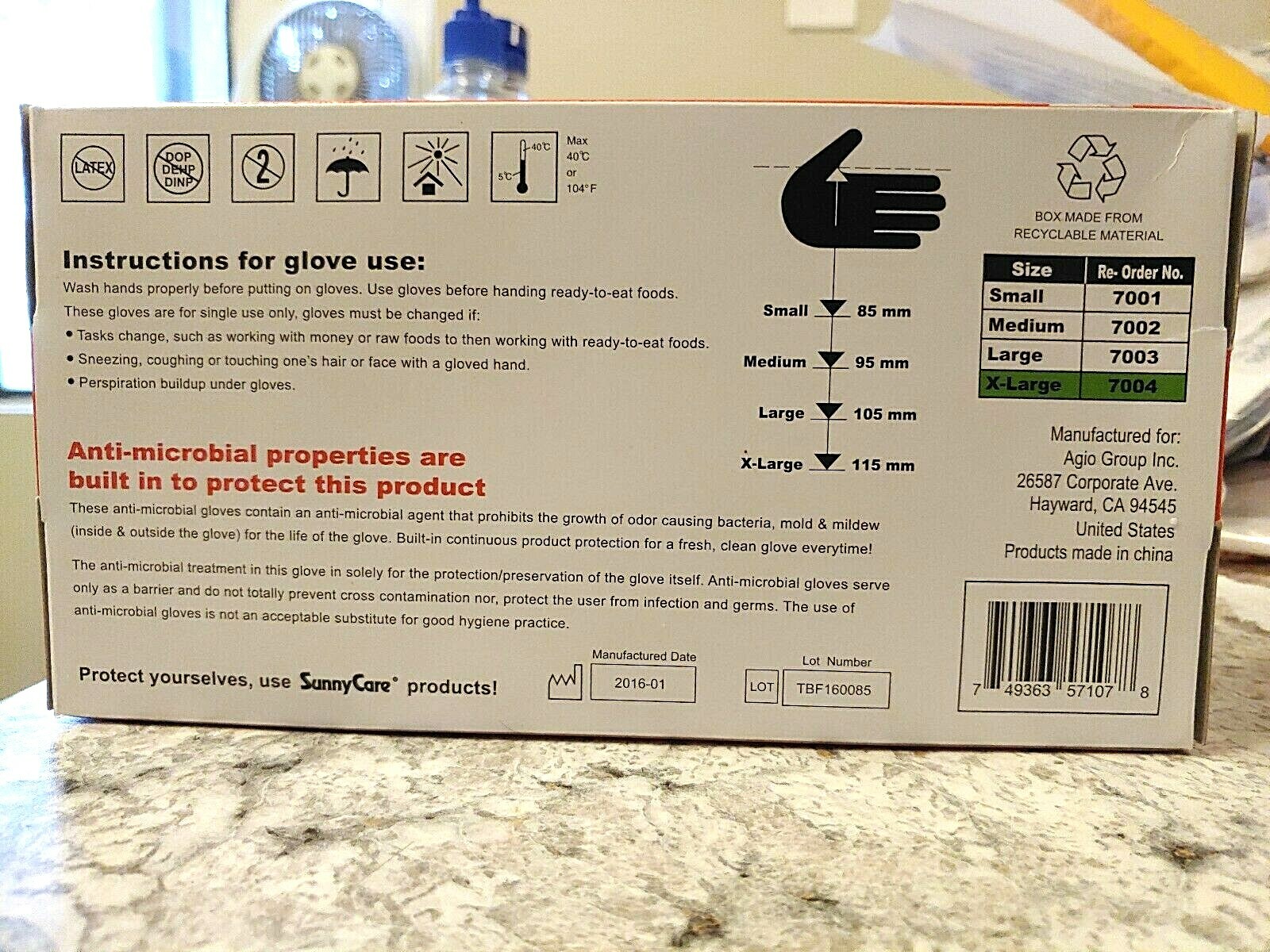 2/SunnyCare XL Vinyl Gloves Extra Large ( powder-free ) ( box of 100 gloves)