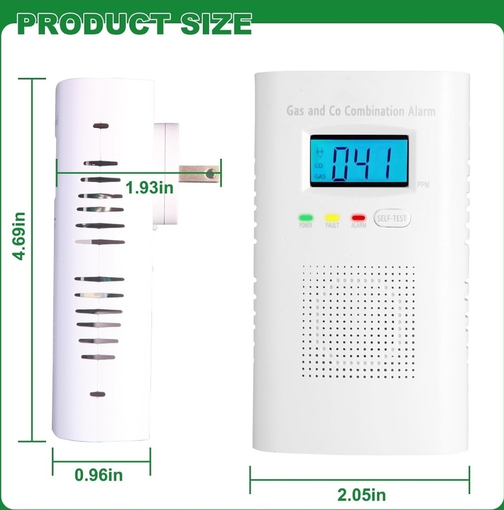 Carbon Monoxide Detector Wall Plug In CO and Natural Gas Detector 3 Pack KH522