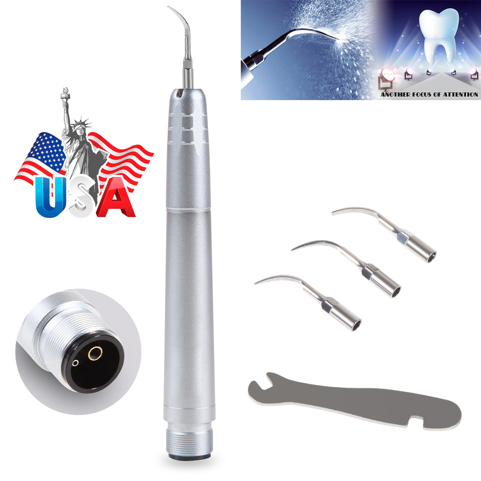Dental Ultrasonic Air Perio Scaler Handpiece Hygienist 2/4Hole W/ 3 Scaling Tips