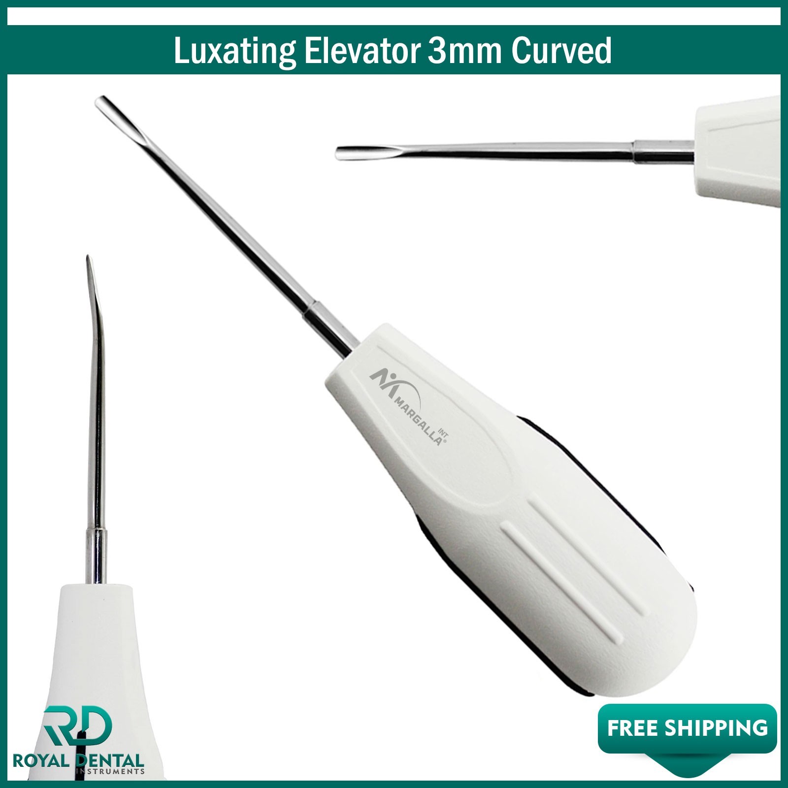 White Dental Root Elevator 3 mm Curved Oral Surgery PDL Luxating Tooth loosening