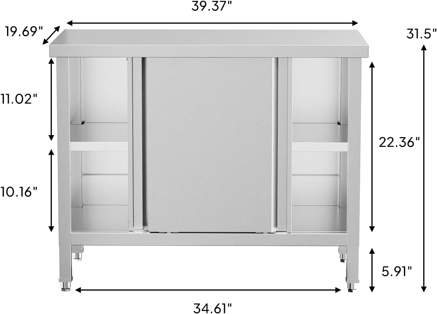 Stainless Steel Prep & Work Table with 2-Tier Cabinet & Sliding Doors for Garage