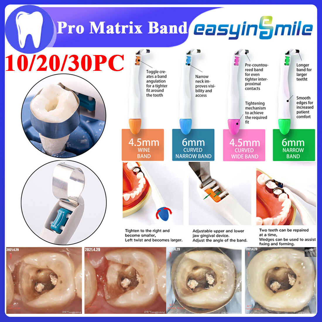 Dental Pro Matrix Bands Pre Formed Curved matrices Bands Molar Premolar straight