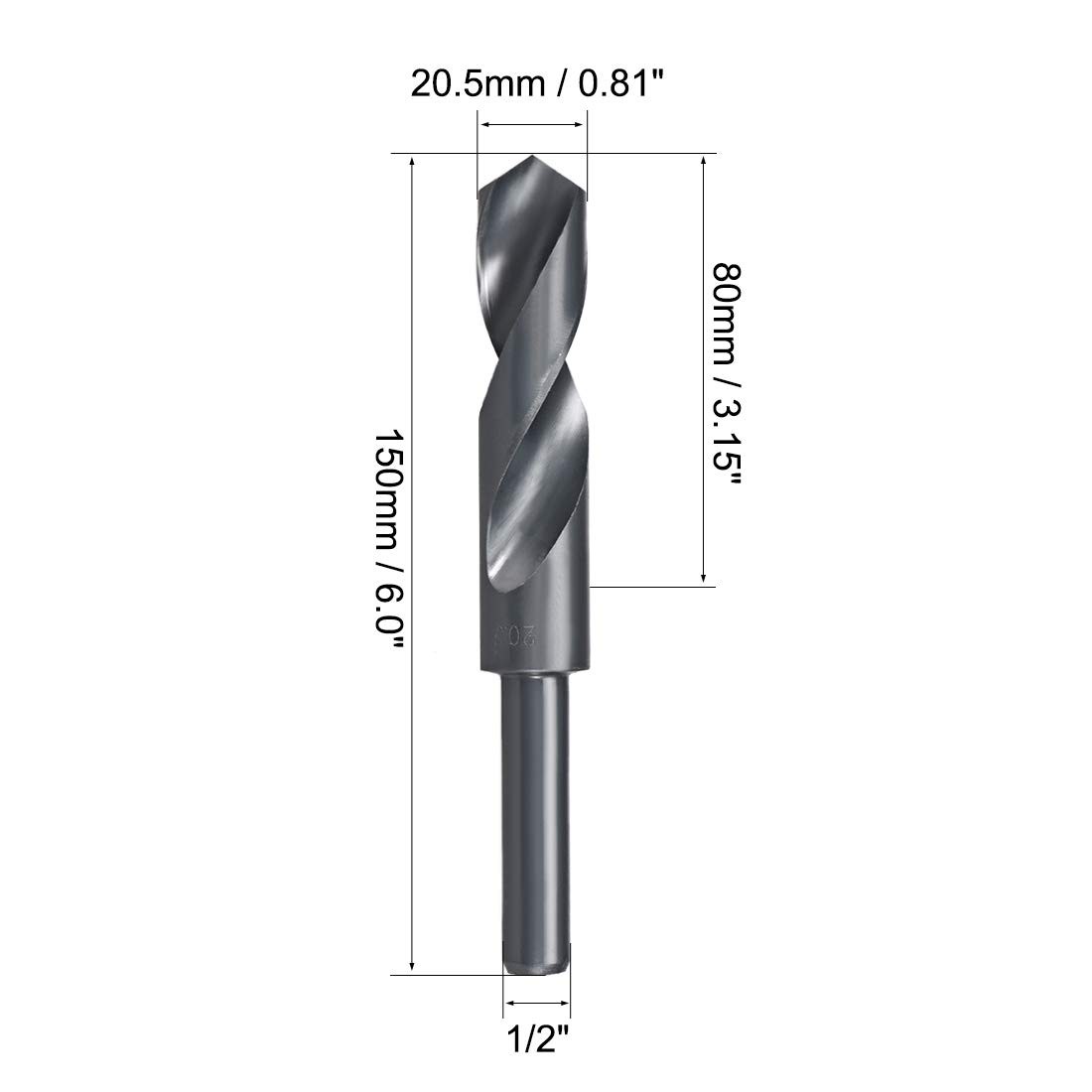 uxcell 20.5mm Reduced Shank Drill Bit HSS 6542 Black Oxide with 1/2