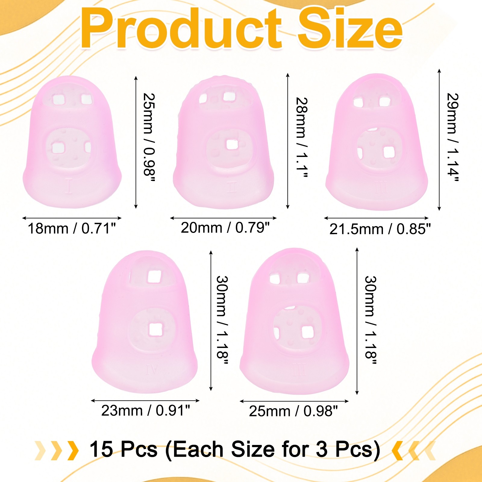 15 Pcs Silicone Finger Tips, 18/20/21.5/23/25mm Reinforced Finger, Pink