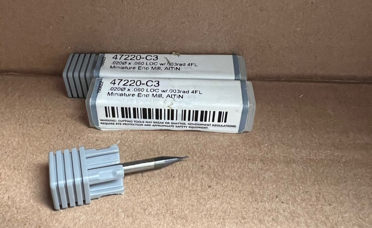 HARVEY TOOL 47220-C3 0.020″ Dia, 0.003″ Corner Radius CARBIDE End Mill LOT OF 2