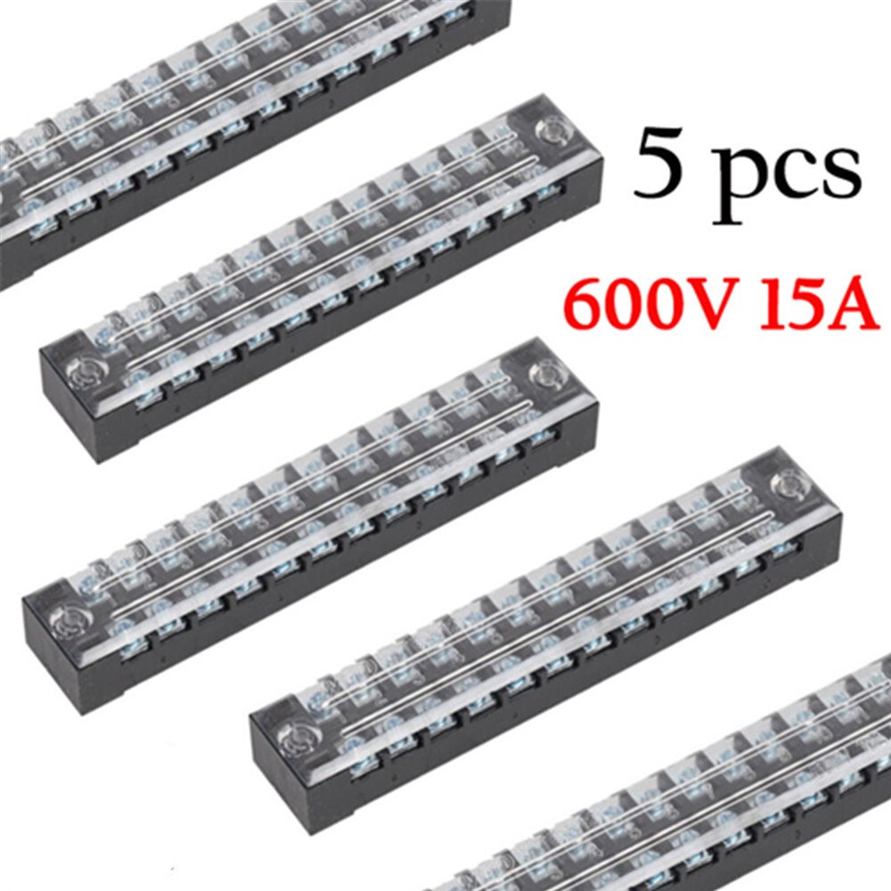 5Pcs Dual Row 12 Positions Screw Terminal Electric Barrier Strip Block 15A 600V