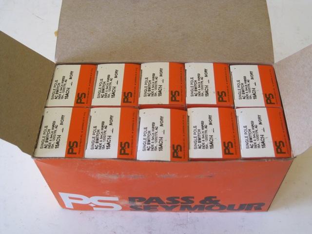 BOX OF 10 PASS & SEYMOUR SINGLE POLE AC SWITCH SIDE AND BACK WIRED MADE IN USA