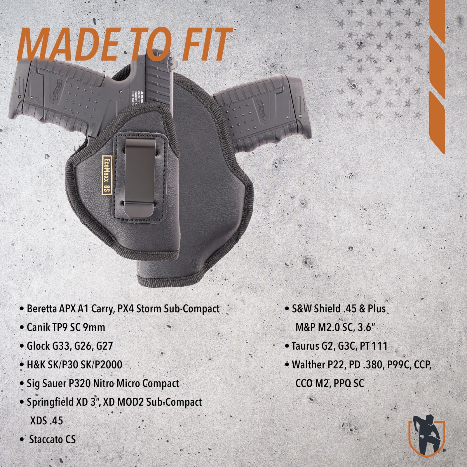 MAXX CARRY IWB Gun Holster Soft Leatherette Optic Ready Fits Sub Compacts Right