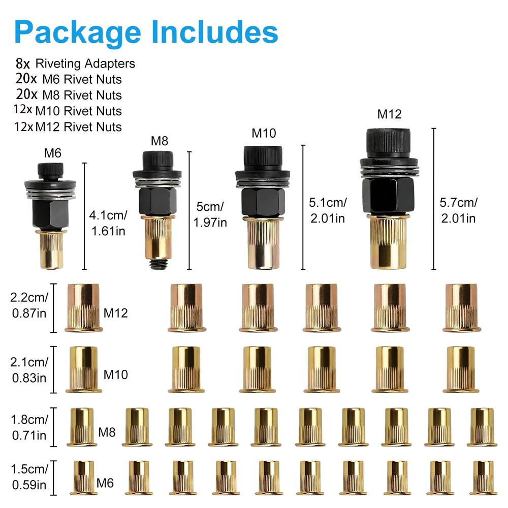 72Pcs Manual Rivet Nut Gun Kit For M6- M12 Threaded Insert Tool Automotive DIY