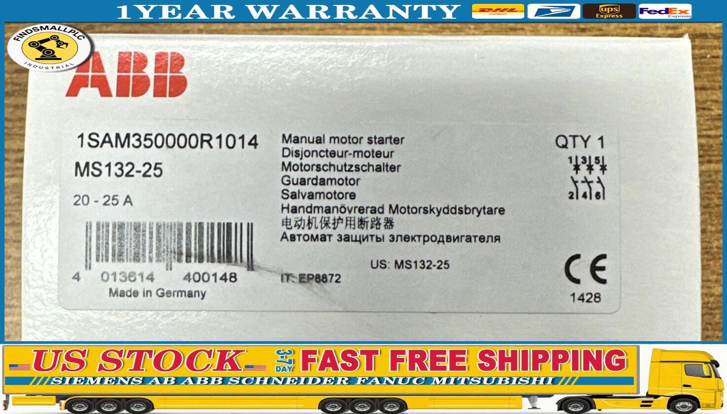 ABB MS132-25 1SAM350000R1014 MANUAL MOTOR STARTER 20-25A **NEW IN BOX**