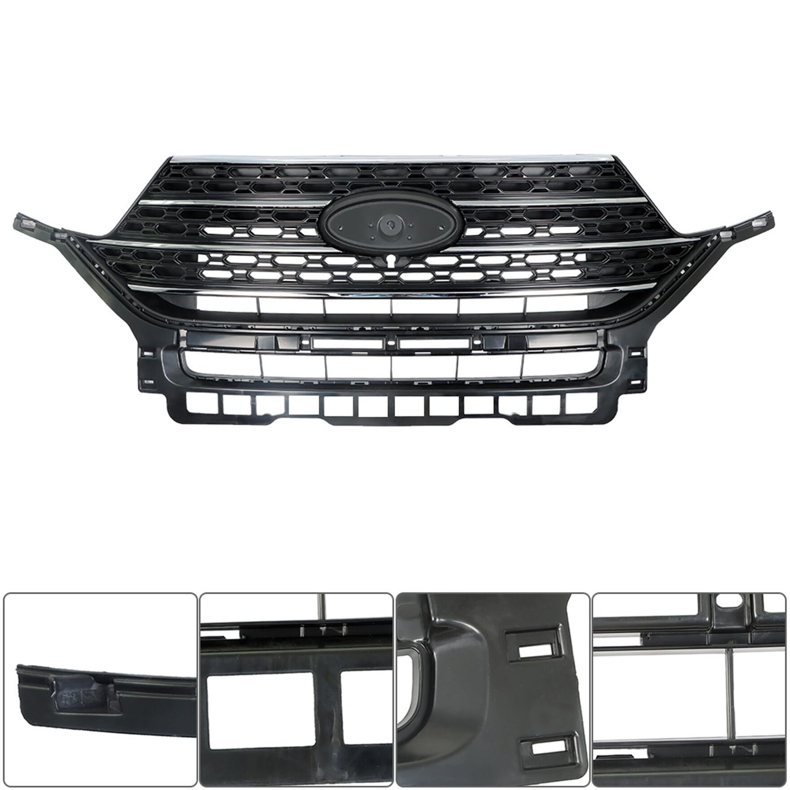 Replacement for Explorer XLT 2020 2021 Front Grille Gloss Black with Chrome