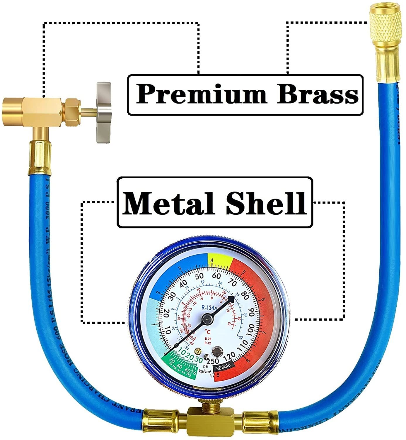 R134A Refrigerator Freon Recharge Hose Kit, AC 22.83 inches, Silver