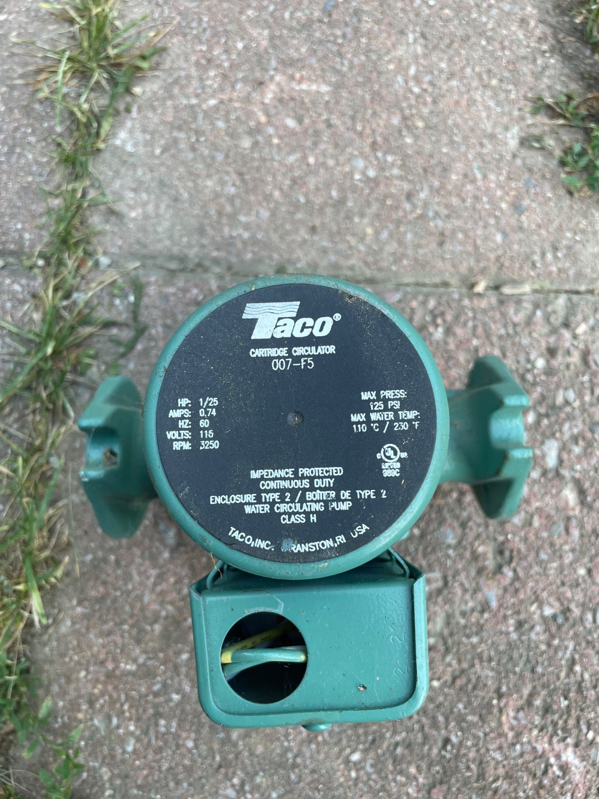 Taco 007-F5 Cast Iron Circulator, 1/25 HP