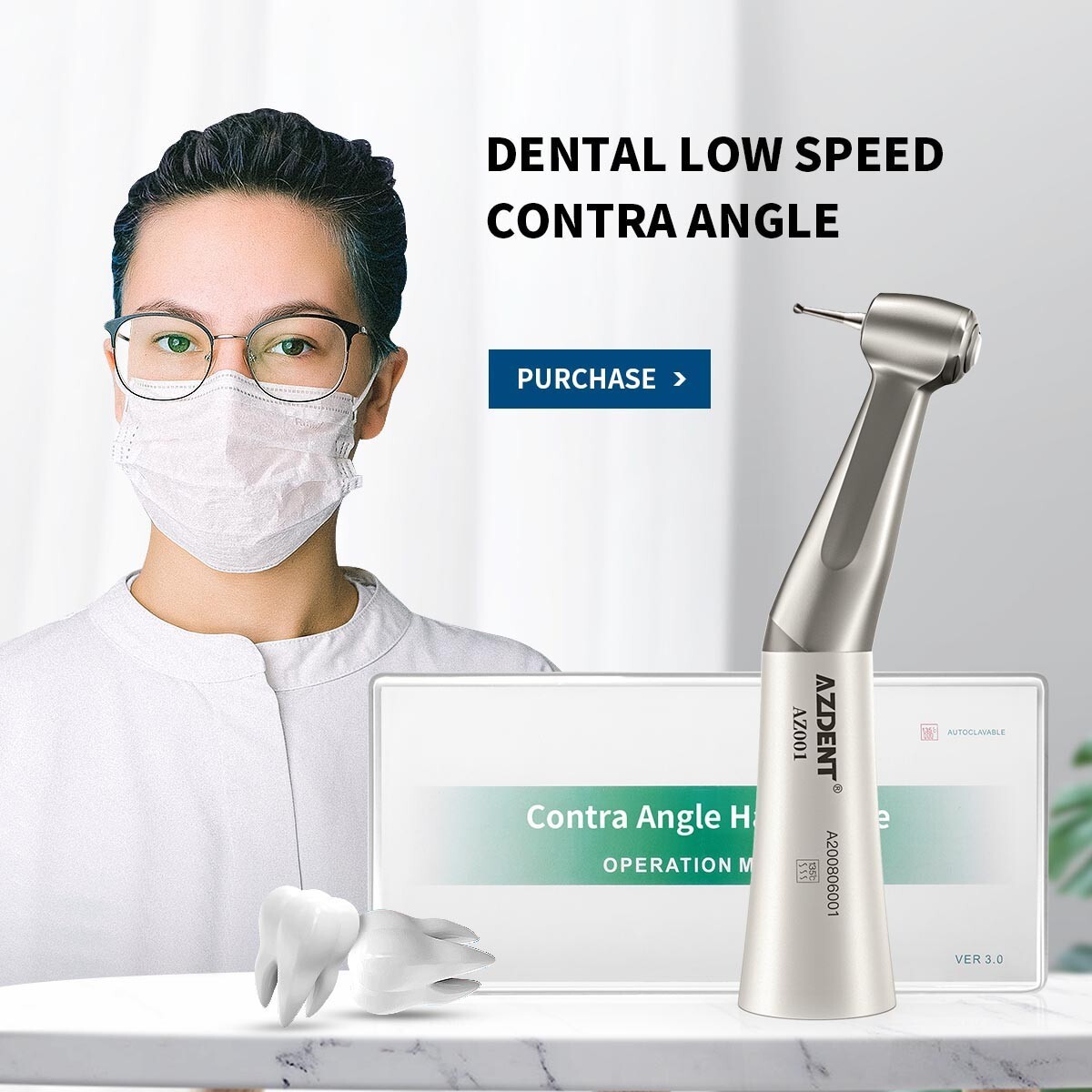 5X Dental Slow Low Speed Handpiece Contra Angle Push Button AZDENT