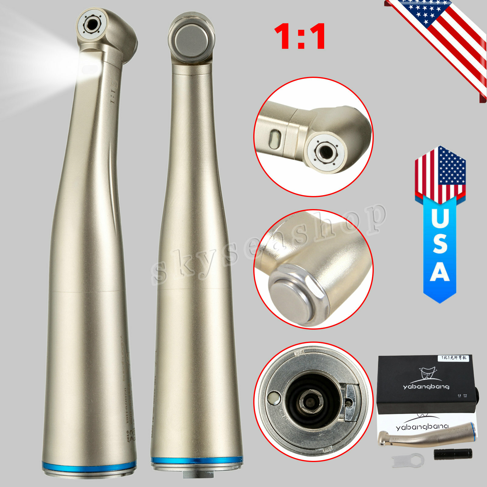 2 Ti-MAX X25L Dental 1:1 Fiber Optic Contra Angle Slow Speed Handpiece fits NSK