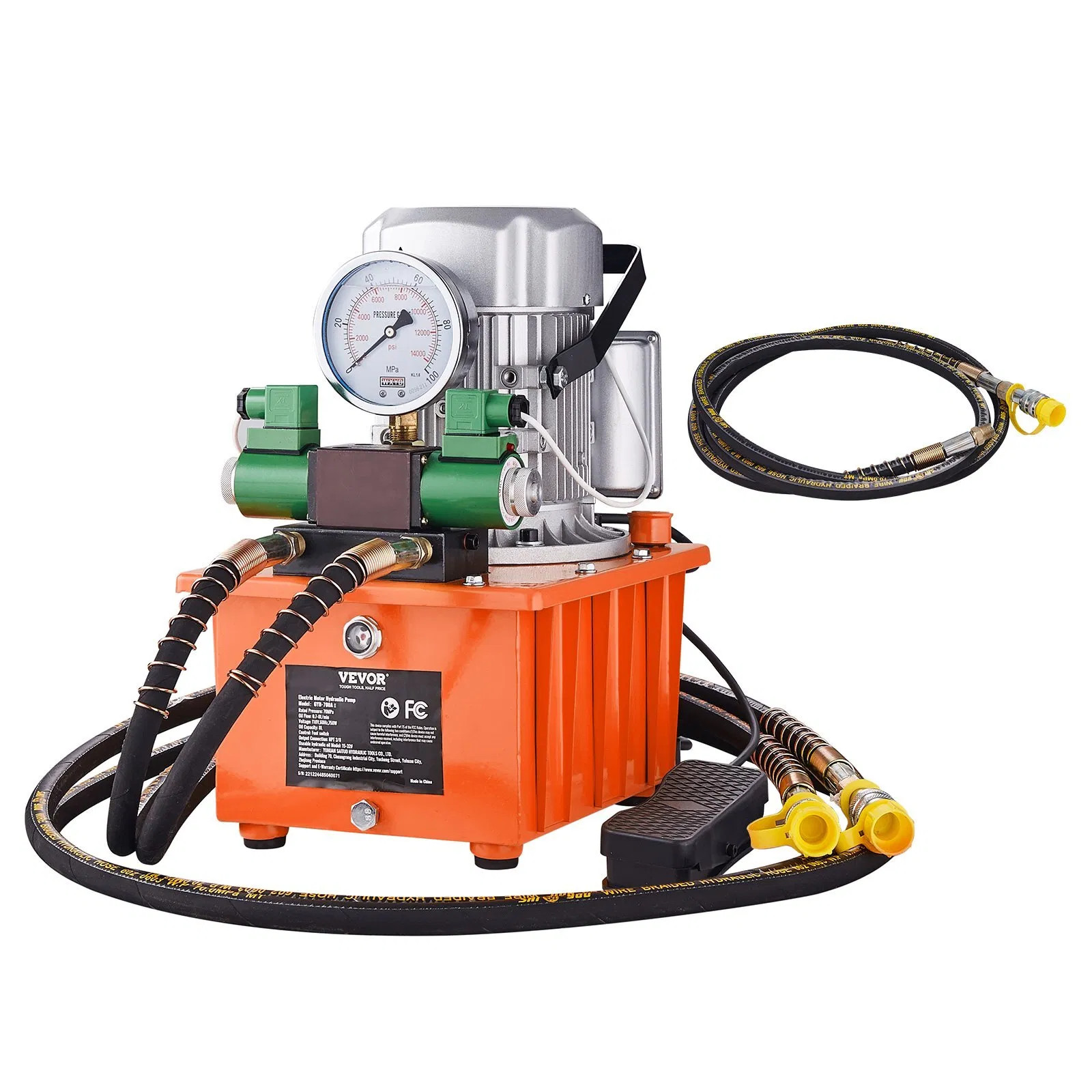 Electric Hydraulic Pump, 10000 PSI 750W 110V 488 in³/8L Capacity, Double Acting