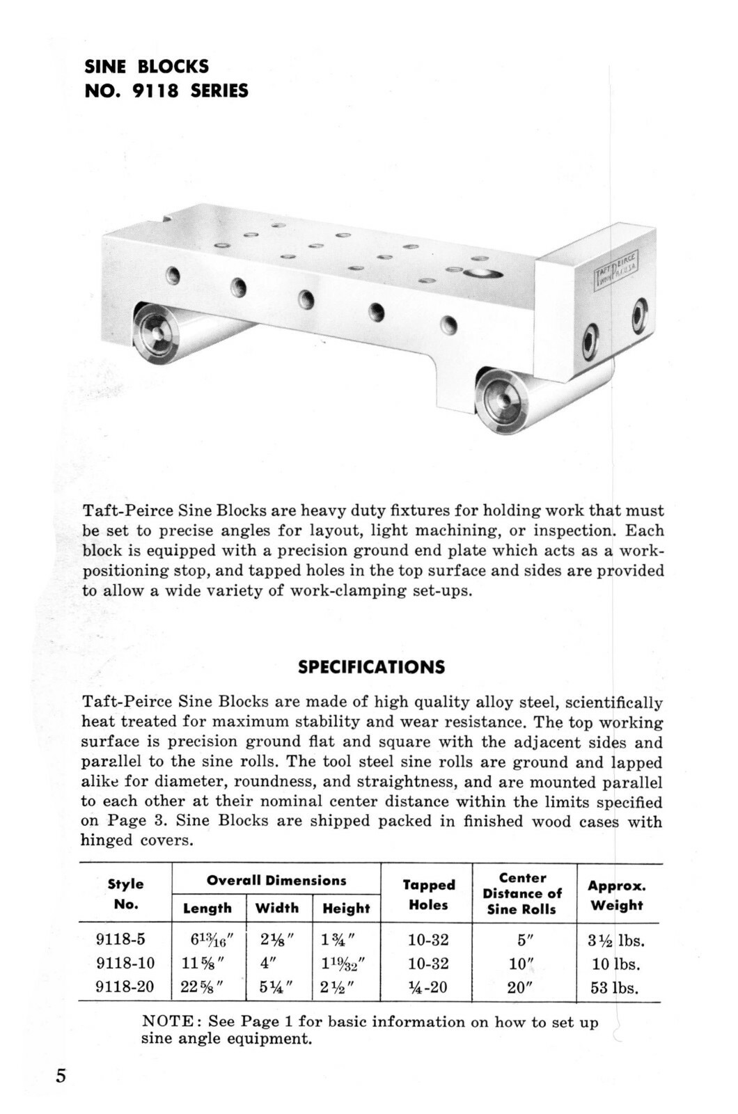 Taft-Peirce Sine Bar Tables & Sine Checking Equipment Manual #1305