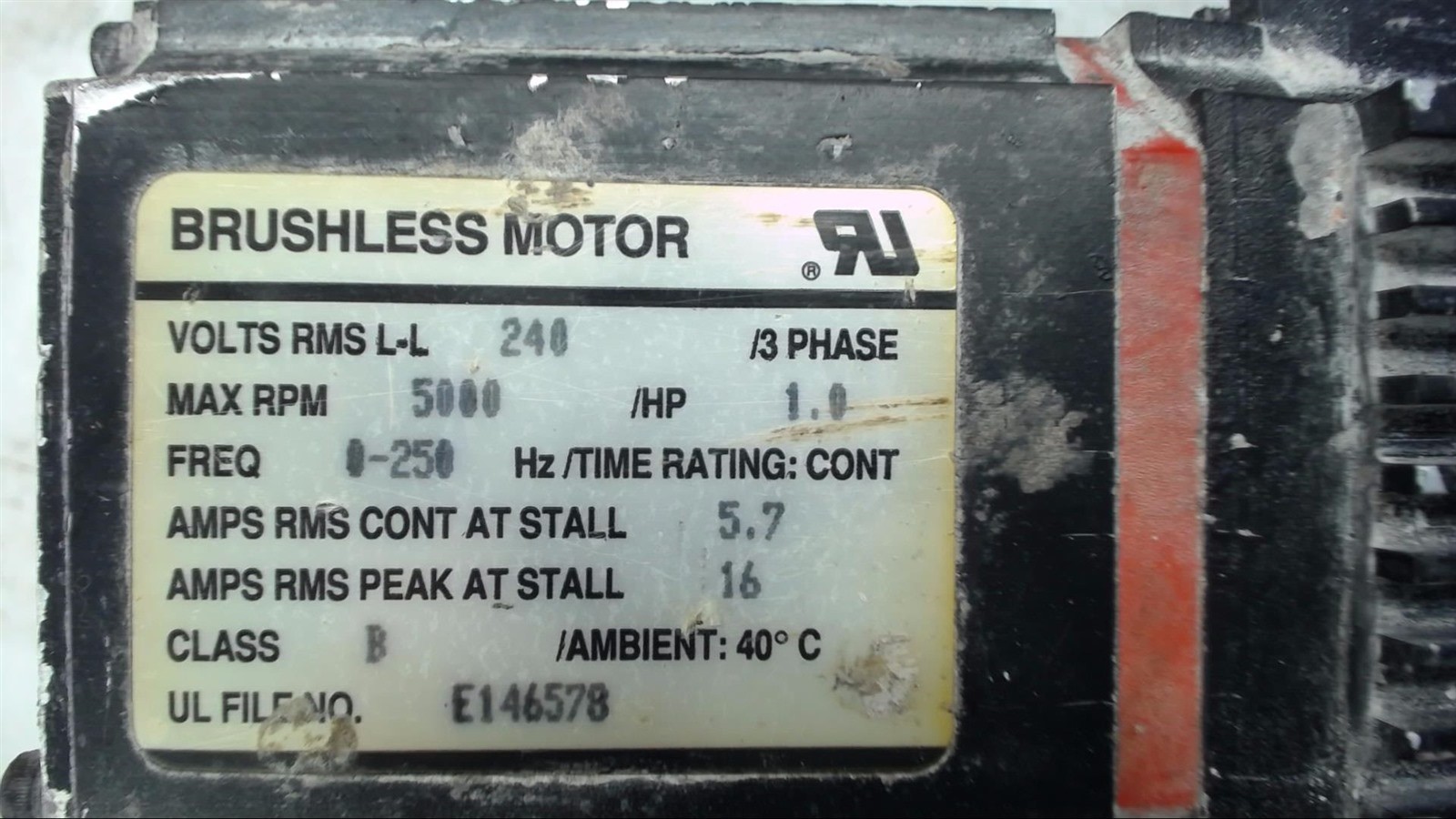 Brushless Motor Rms L-L 240 Volts, 3 Phase, 5000 Rpm, 0-250Hz