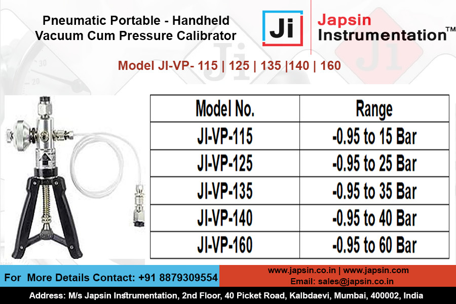 Japsin Instrumentation Handheld Vacuum Cum Pressure Calibrator Model JI-VP-125