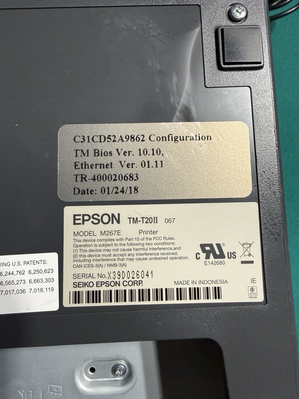 Epson TM-T20II Receipt Printer – Direct Thermal – USB – Black