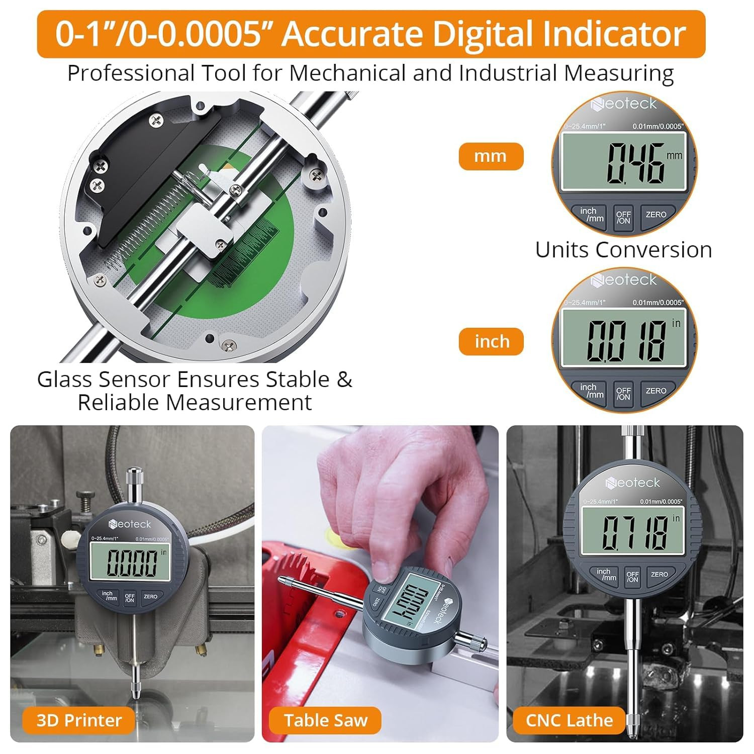 Digital Dial Indicator Gauge and Magnetic Base Set with Storage Case 0-1 Inch/ 2