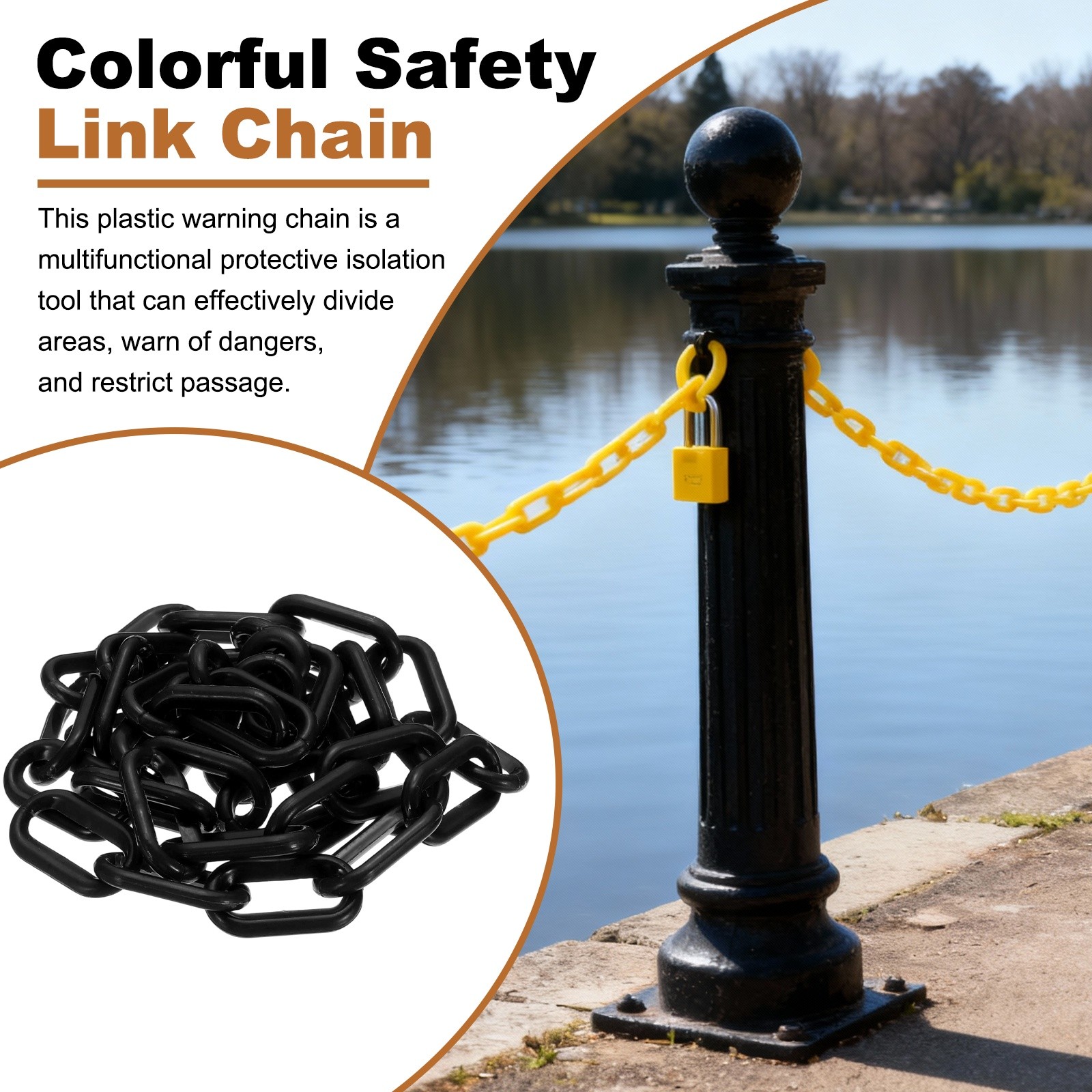 3.3Ft Black Plastic Chain CROWD MANAGEMENT 35×4.5mm Colorful Safety Link Chain