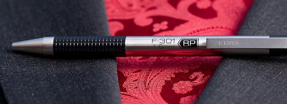 F-301 Ballpoint Blue Ink Fine Point 0.7mm Pen, Easy-Glide Ink, Stainless Steel