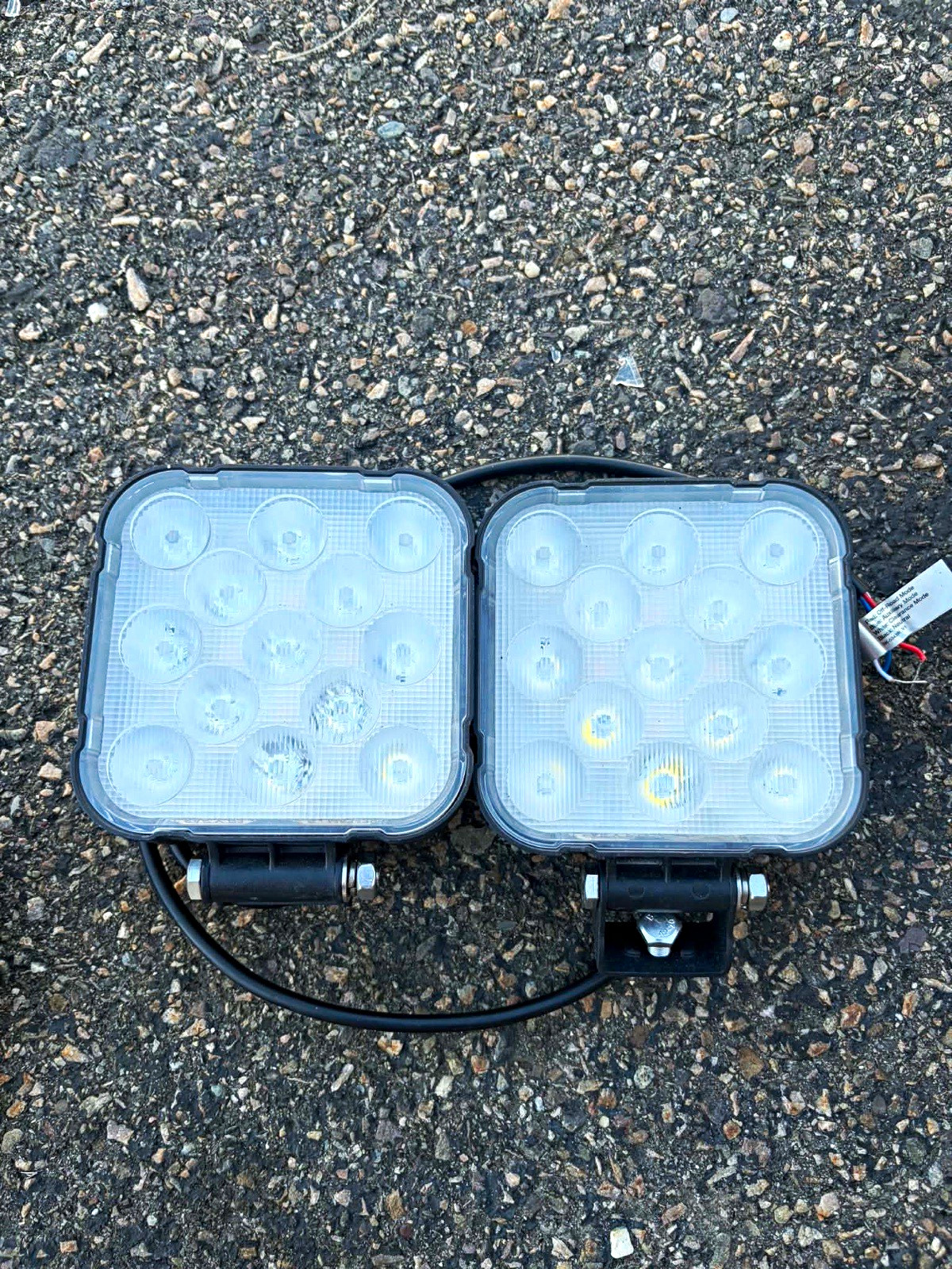 2x Square LED Work Light Pods w/ Mounting Brackets and Wiring