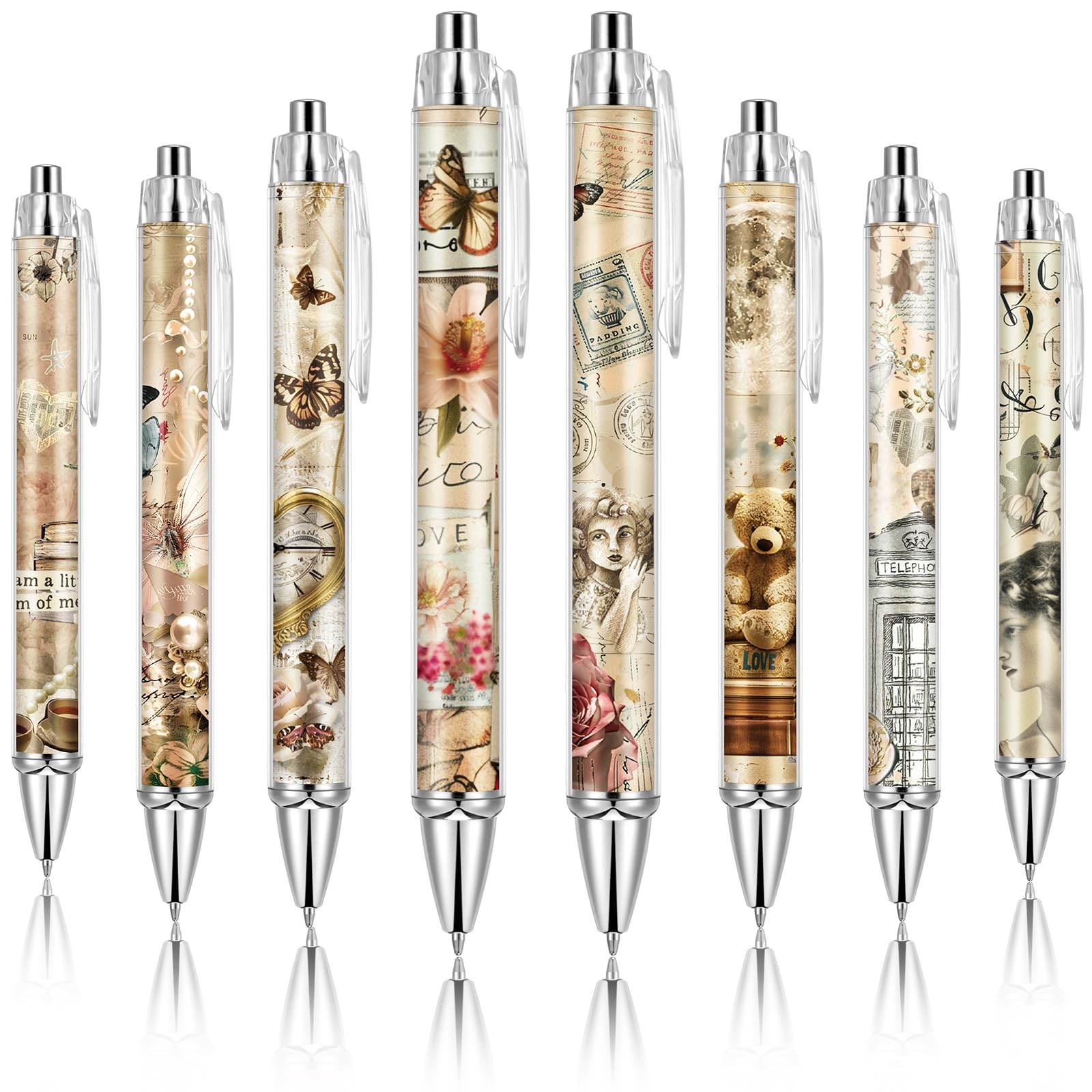Ireer 8 Pcs Ballpoint Pens for Women 1.00 mm Cute 1 Count (Pack of 8), Black
