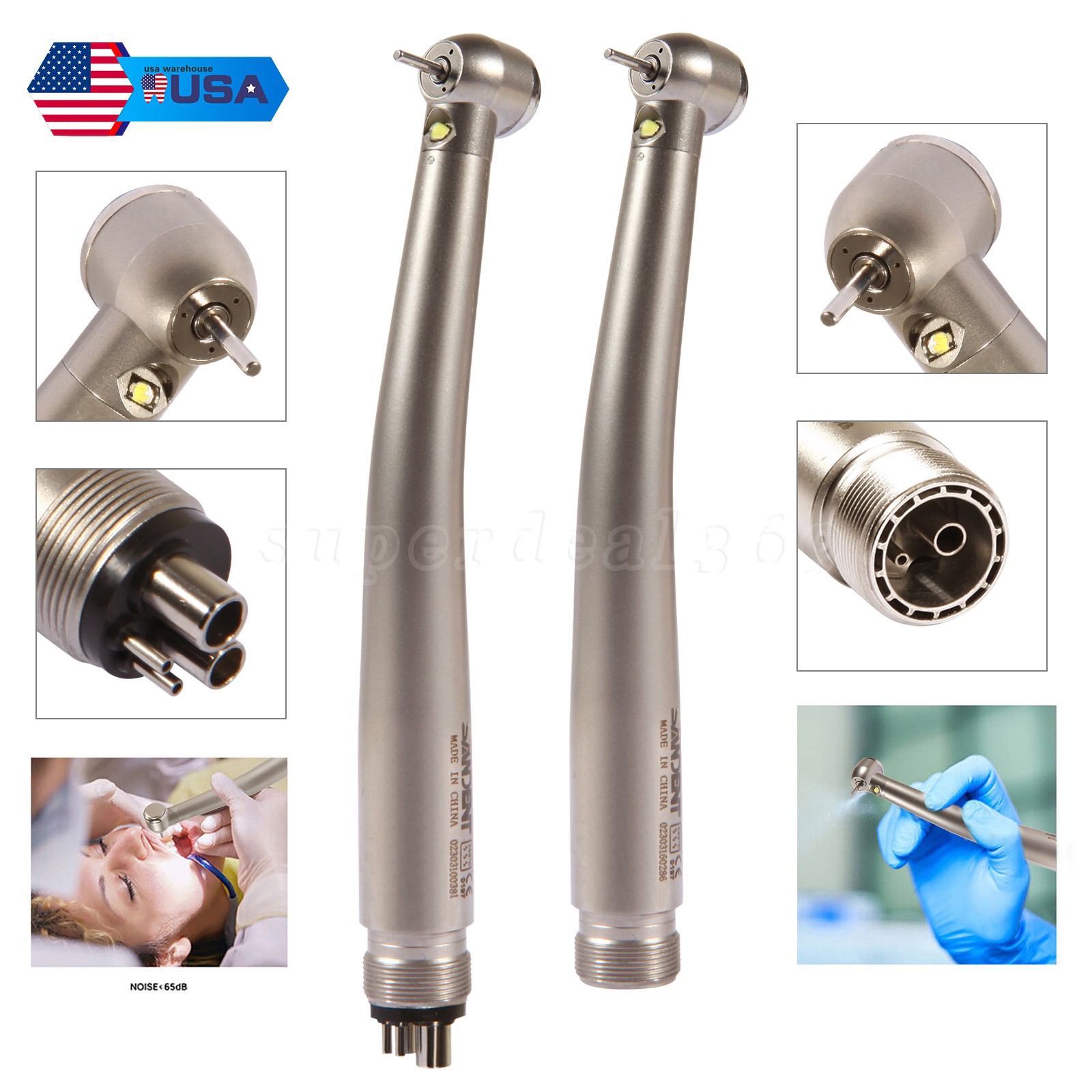 Dental High Speed Handpiece LED Type Turbine 2/4 Holes E-generator Triple Spray