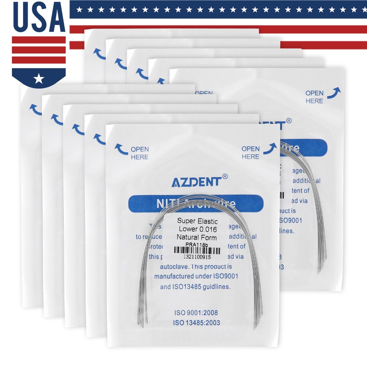 AZDENT Dental Orthodontic Niti Arch Wire Round Nature Form 10pcs/pack