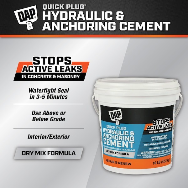 Dap 14090 Hydraulic Cement, Pail, Gray, Quick Plug