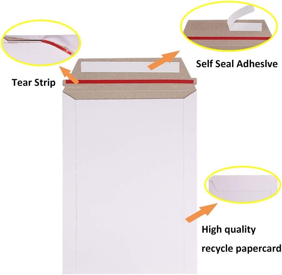 100- 1000 White Flat Photo Mailers Document Envelopes Cardboard Self Seal Mailer