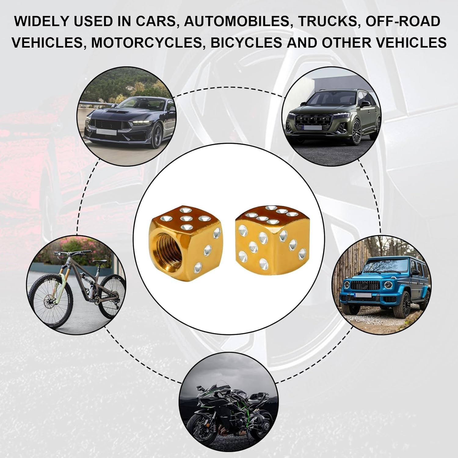 4PCS Dice Style Tire Valve Stem Caps, Aluminum Dice Automotive T Color: Golden