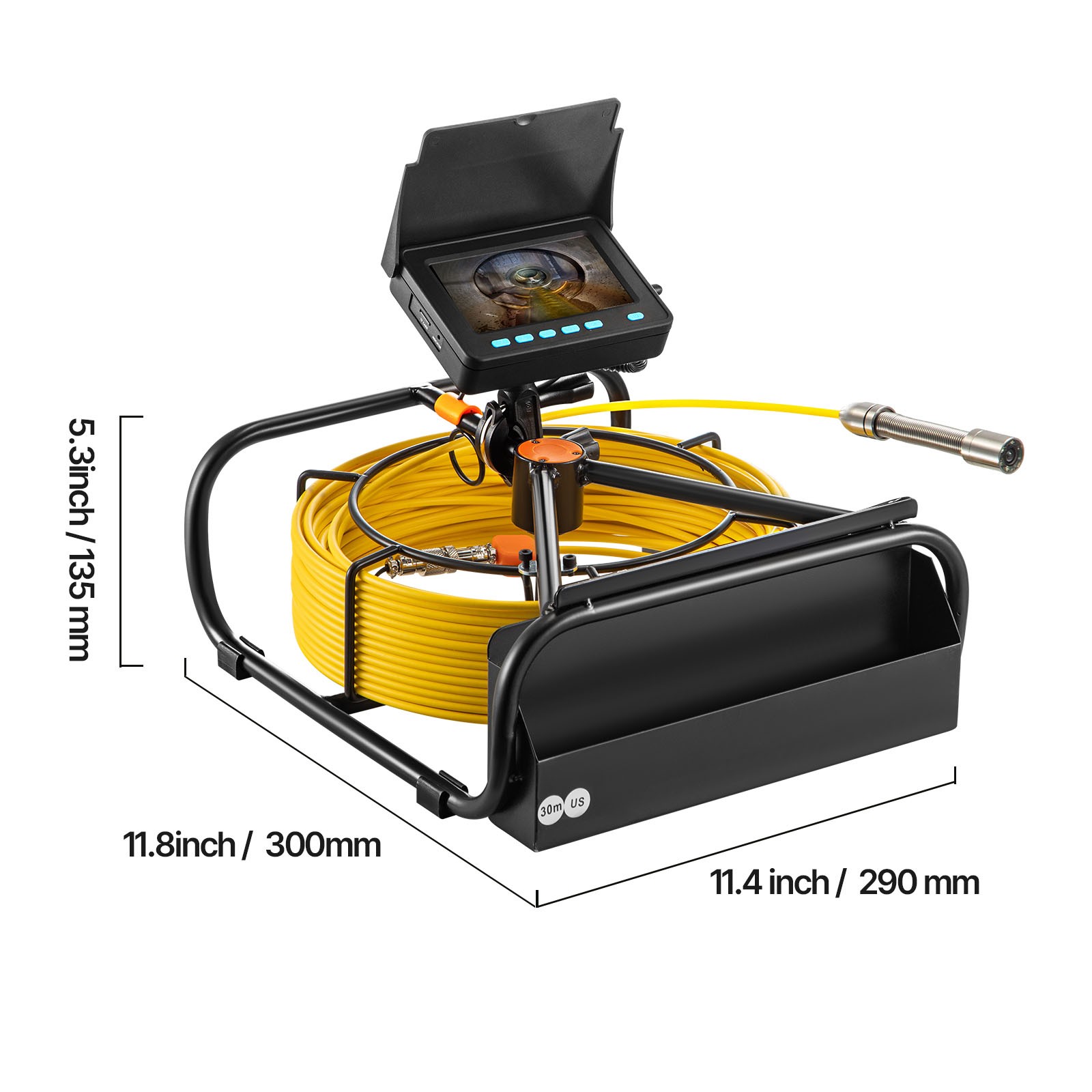 VEVOR Sewer Camera 98.4ft/30m Pipe Inspection Camera HD Drain 4.3 In LCD Monitor