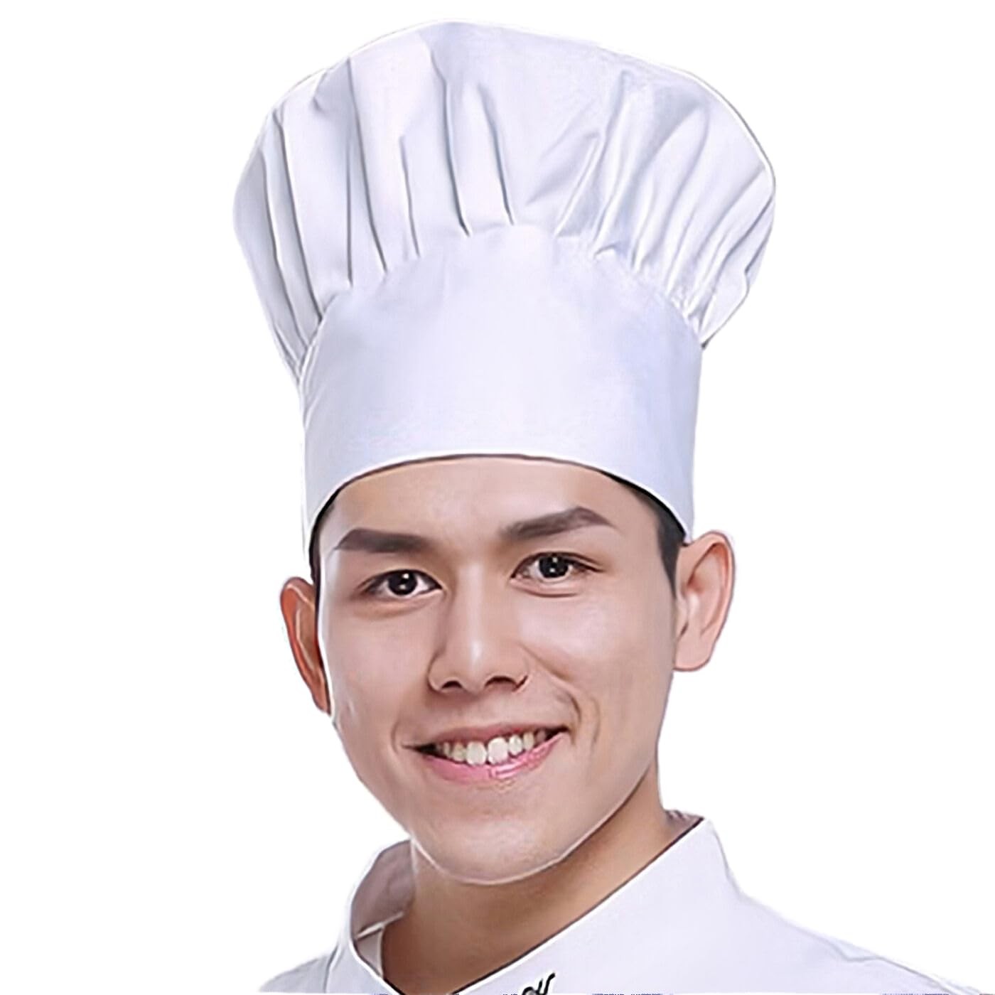 White Chef Hat for Men Women Adults,Elastic Band Small-Large,