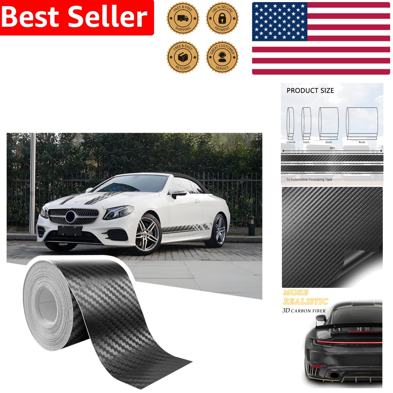 Universal Auto Carbon Fiber Trim Tape 2 Inch Wide – Durable Exterior Decoration