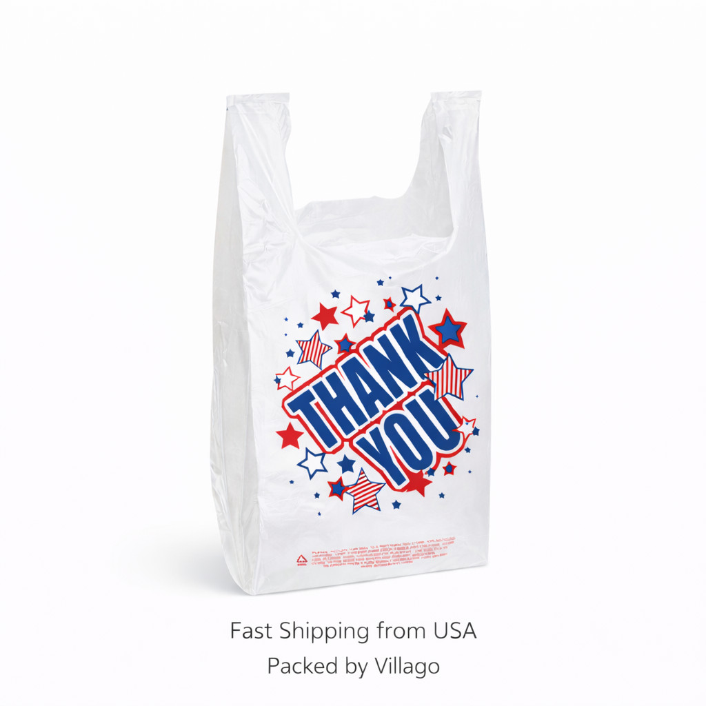 Americana Thank You T-Shirt Bags 11.5x6x21 Plastic Grocery Shopping 0.48 mil