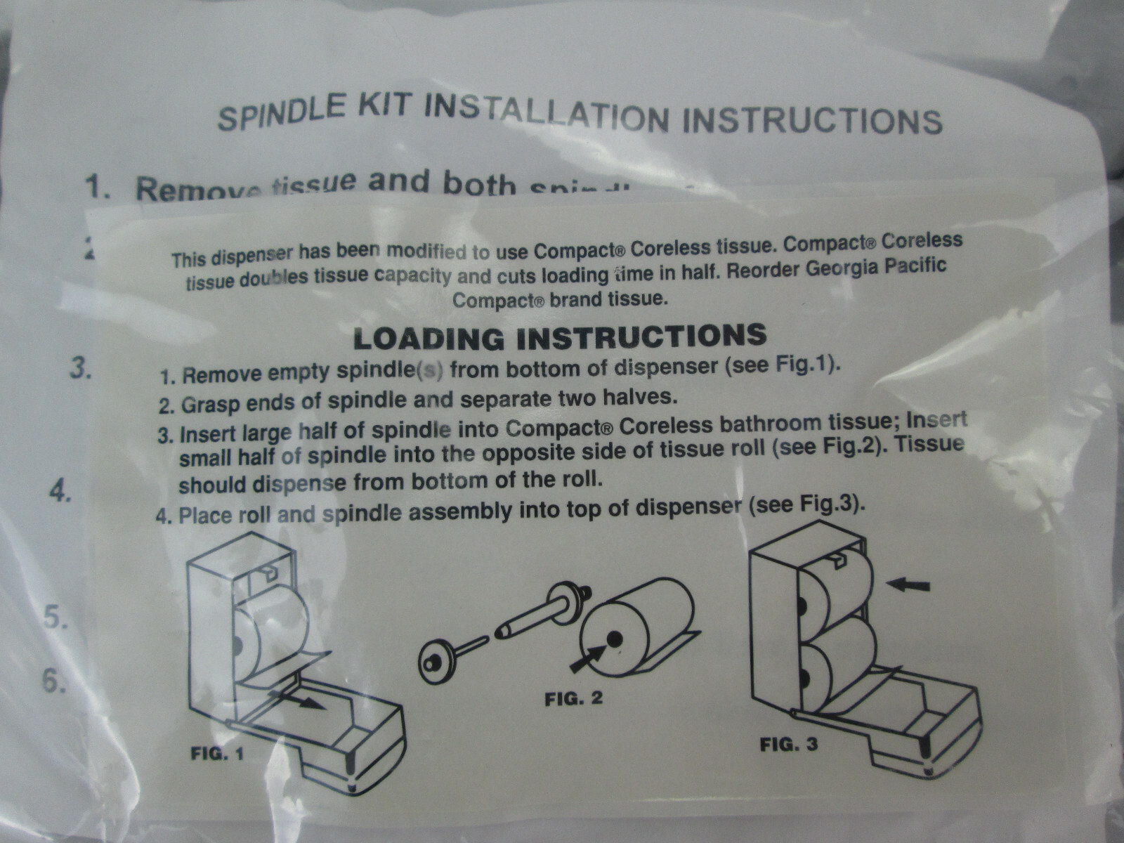 New Georgia-Pacific Compact Drop-Down Spindle Kit for 2 Roll Dispensers Coreless