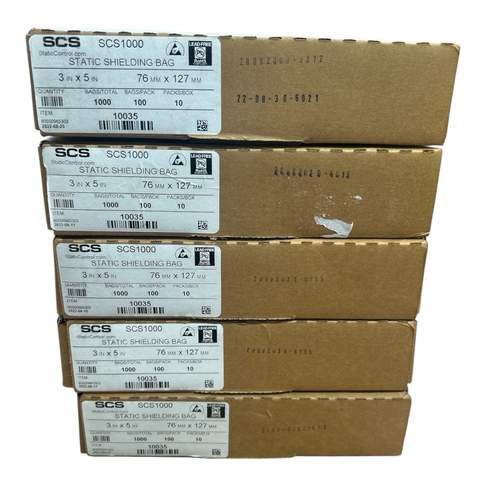 SCS 10035 1000 Series Metal-In Static Shield Bags, 3 x 5 in. 100pk / 10 Per Case