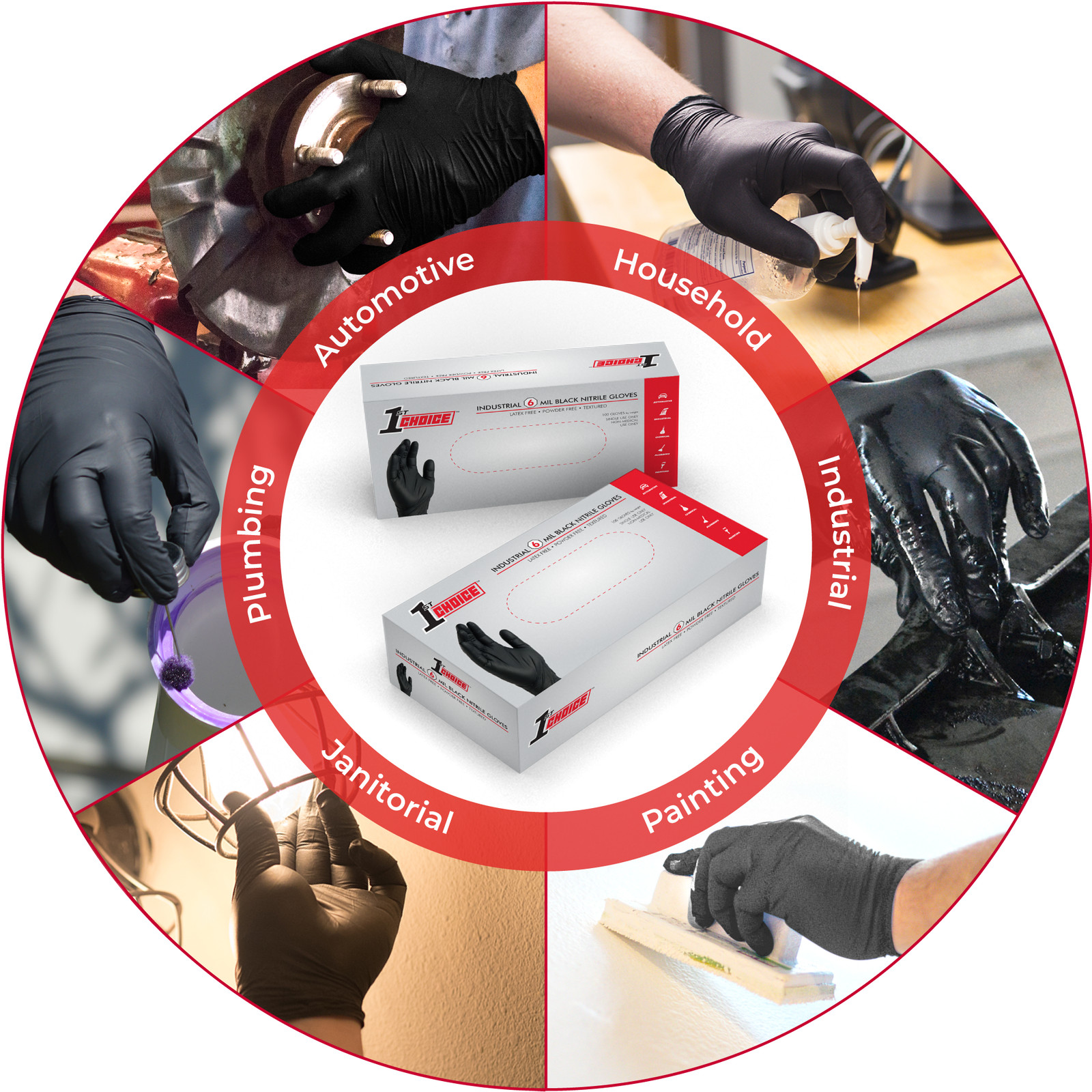 1st Choice Premium Black Nitrile Disposable Gloves, 6 Mil, Case of 1000