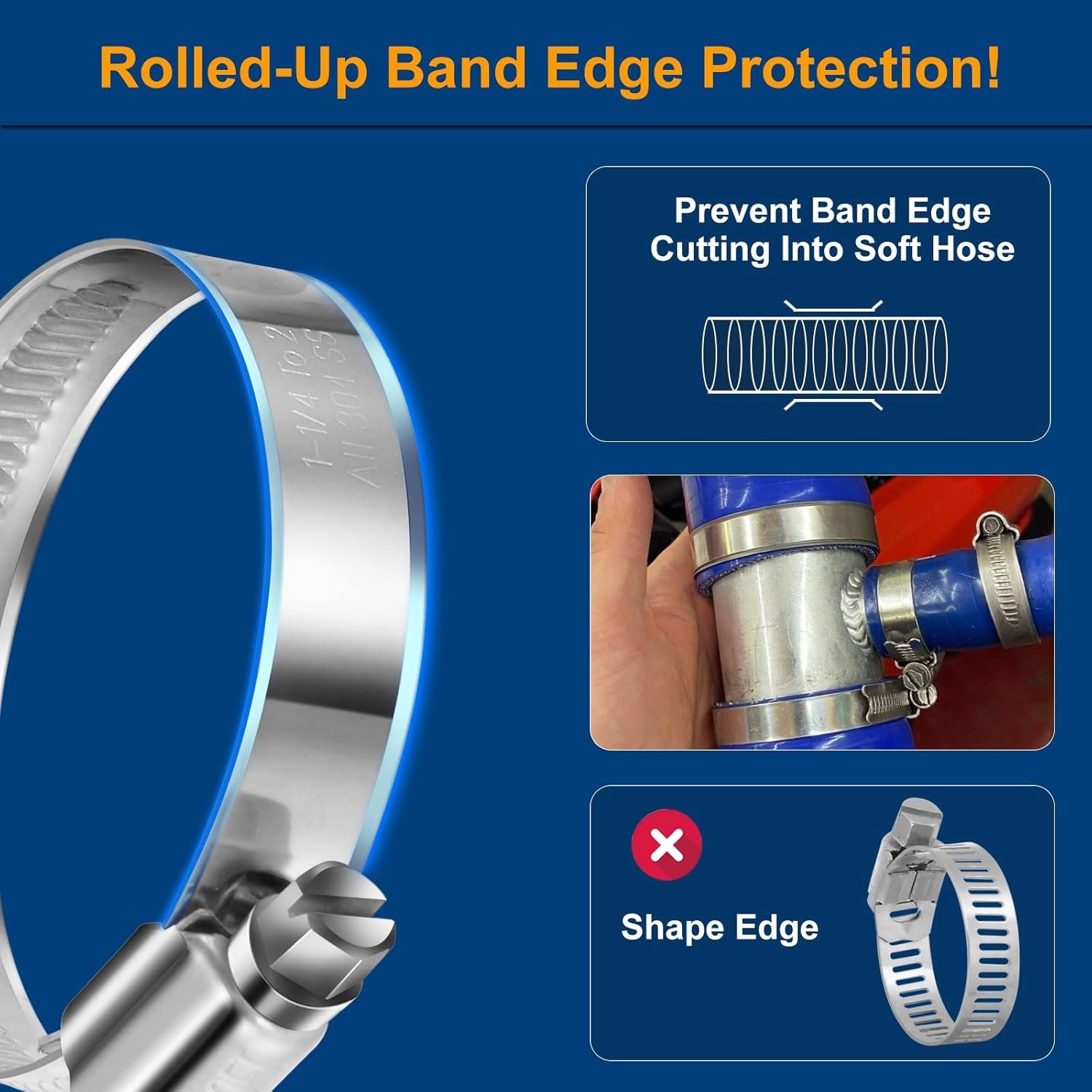 Heavy Duty Hose Clamp Size#4, 3/8 to 5/8 Inch Adjustable Worm Gear Drive Hose